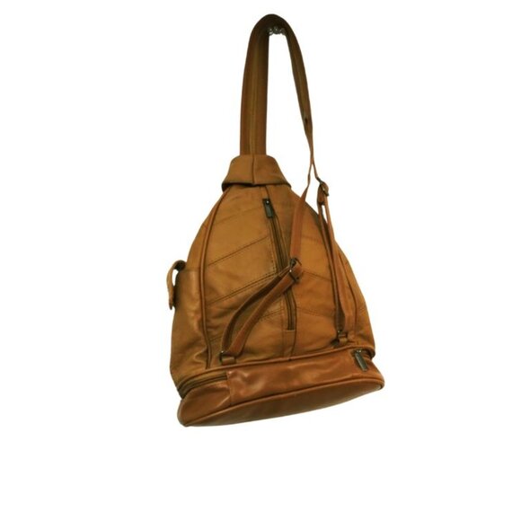 GENUINE LEATHER UNISEX BROWN SLINGBACK BAG - Picture 3 of 7
